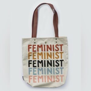 Feminist Canvas Tote Bag with Vegan leather‎ straps